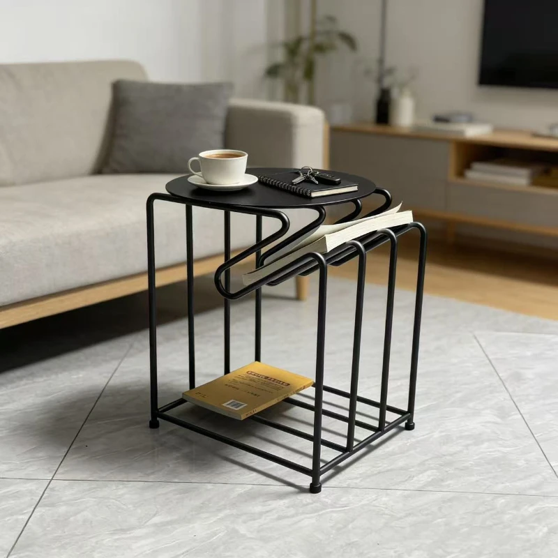 Coffee table simple small apartment living room sofa edge wrought iron rack