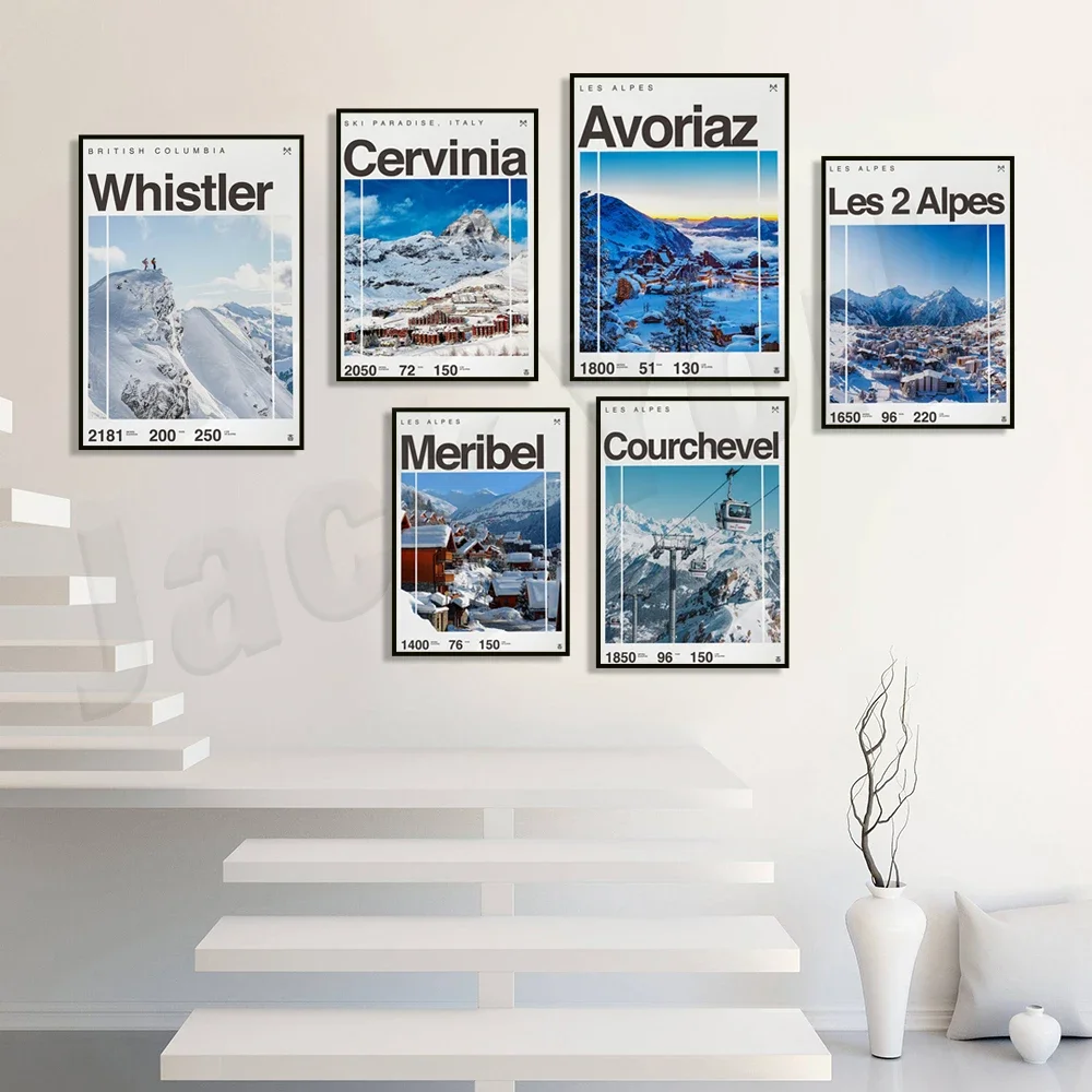 

Meribel Ski, Avoriaz, Courchevel France Ski, Cervinia Italy, Canada Whistler Ski Resort Paradise Poster, Les Alpes, Snowboard