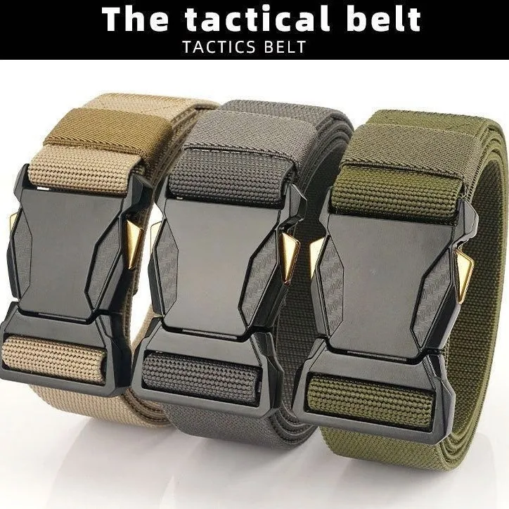 New Button-down Elastic Belt Men Automatic Buckle Versatile Style Outdoor Imitation Nylon Quick Release Waist Gear