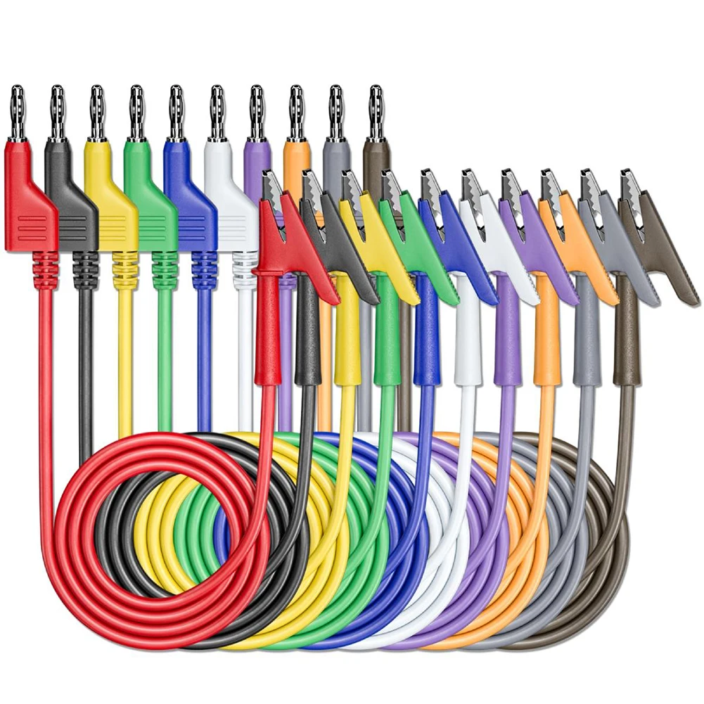 10 Colors Stackable Banana Connector To Alligator-Clip Test Wire Flexible PVC For Electrical Measurement And Lab Equipment