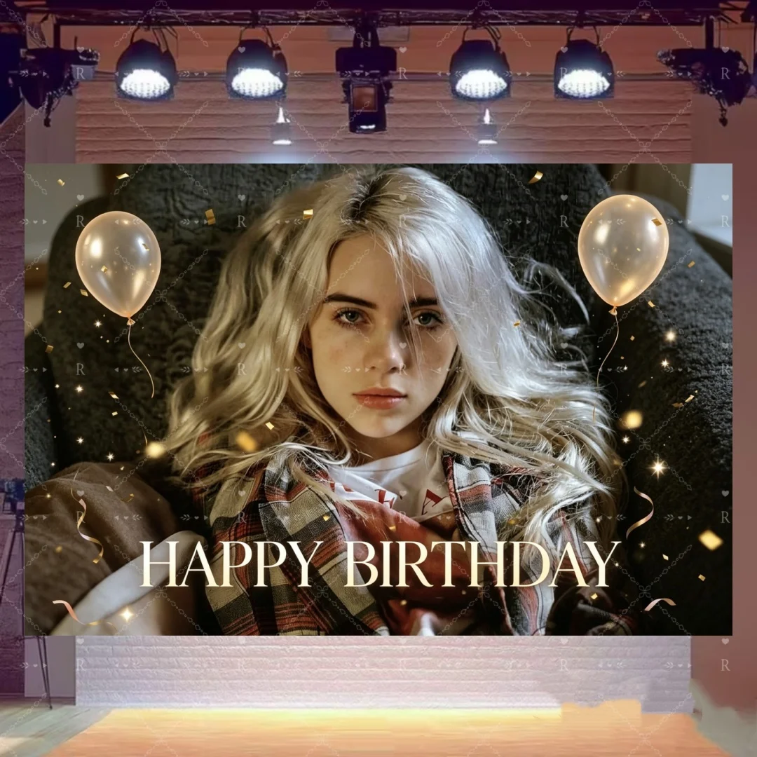 Billie Eilish Themen-Fanartikel für Geburtstagsfeier, Sängerin-Kuchenaufsatz, Ballons, Banner, Fotografie-Requisiten – Detail 5
