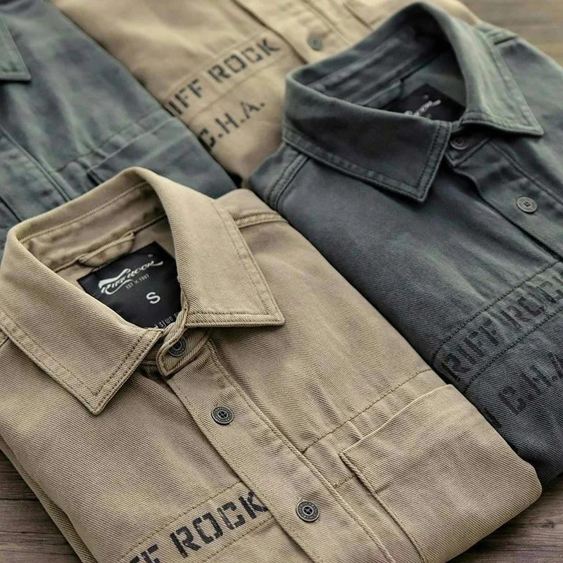 

Men's Casual Long Sve irt Spring Autumn Wear Resistant Dirtproof Loose Fit Vintage Sle Square Collar Workwear