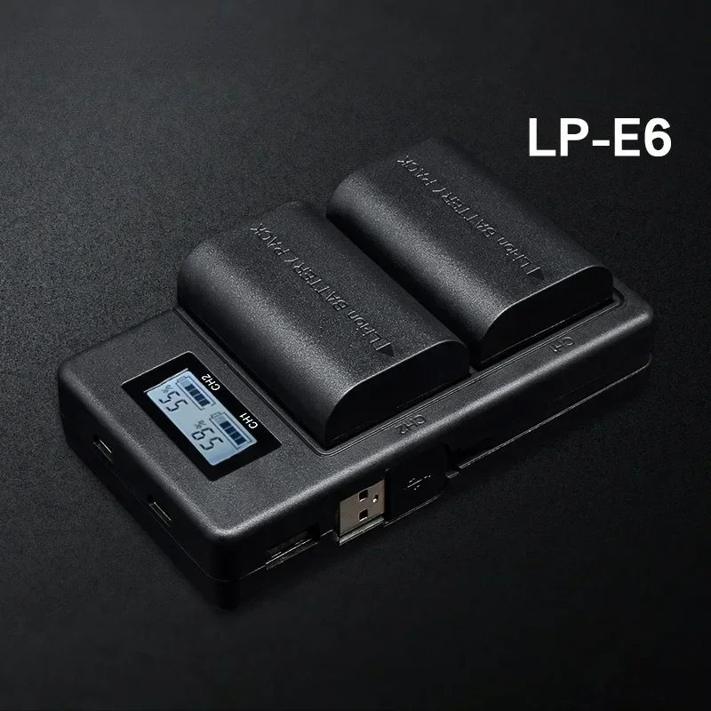 

LCD Dual USB Battery Charger for LP-E6 LP E6 LPE6 Camera Battery Pack Canon 5D Mark II III 7D 60D EOS 6D 70D 80D