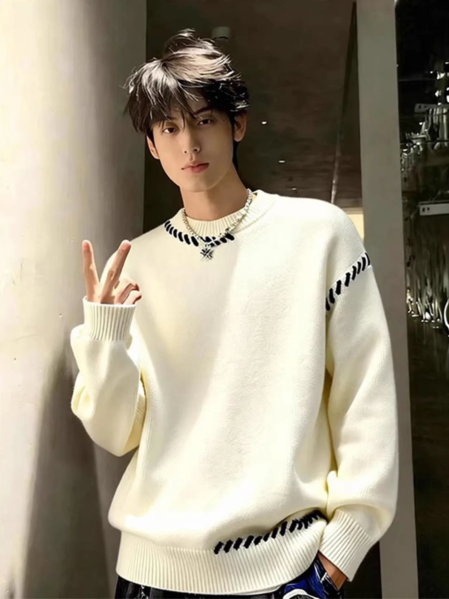 

Свитер Cleanfit Splice Lazy с круглым вырезом для мужчин и женщин, осенне-зимний, очень теплый, вязаный, для ношения под одеждой