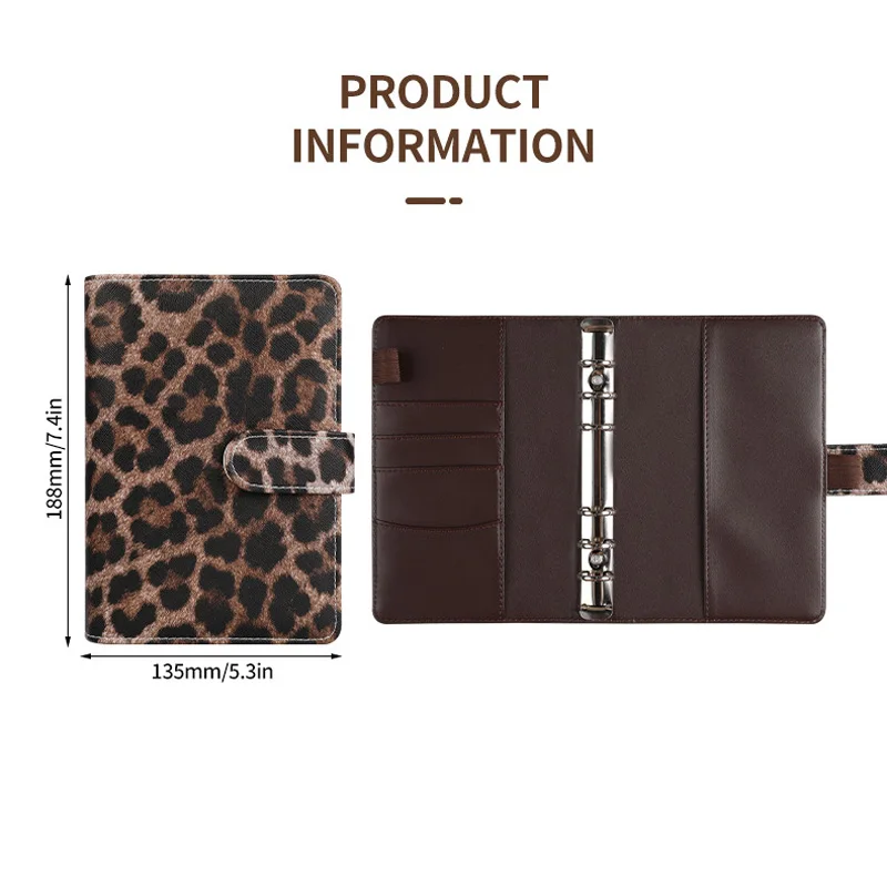 Imagem -02 - Leopard Print Capa de Folha Solta a6 Notebook Buracos Livro de Plano Caixa Orçamento Binder Papelaria de Escritório