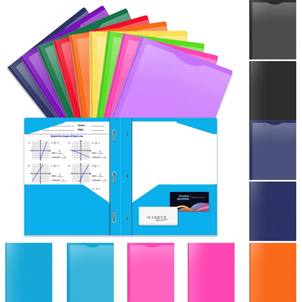 

6-10pcs Multi-color Heavy Duty Plastic Pocket Folder with Prongs Two Sturdy Stay-put Tabs for Paper Document Organization 2024