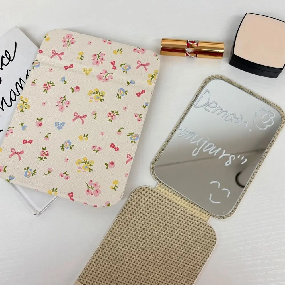 Pu レザーデスクトップスタンドミラーコンパクト化粧鏡ピンクの弓バニティミラー折りたたみ持ち運びが簡単折りたたみ化粧鏡