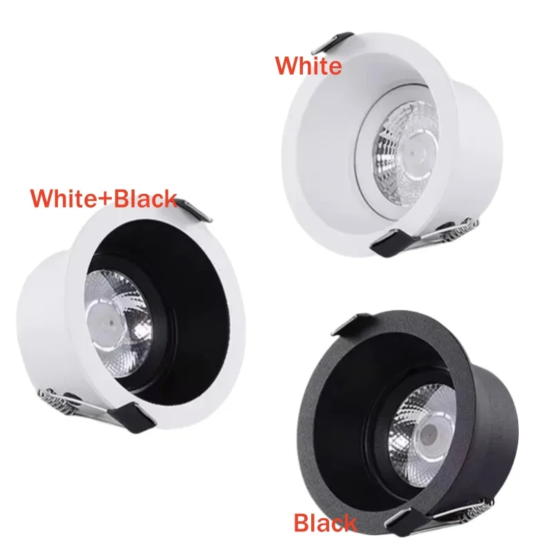 Anti Glare LED Downlight Adjustable 7W12W15W20W24W AC90-260V Dimmable CRI 97 COB Ceiling Lamp Spot Lights For Home