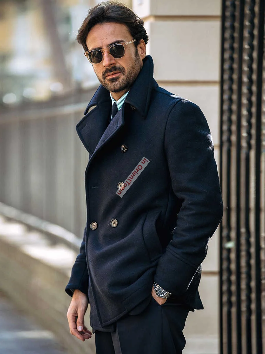 Autumn Vintage Gentlemen's Double Breasted Wool Coat British Winter Trendy Medium Length Overcoat Cashmere Thick Woolen Jacket