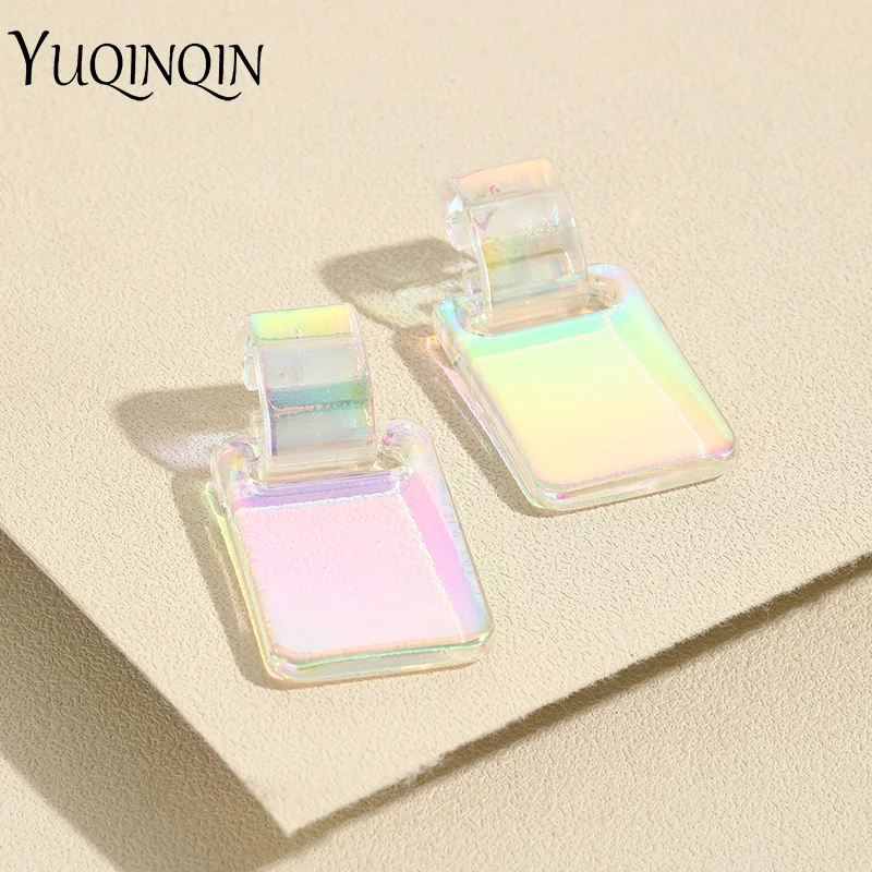 New Korean Long Colorful Resin Hanging Earring for Women Trending Big Geometric Drop Earrings Party Square Dangle Female Jewelry