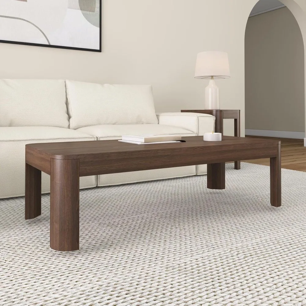 Mesa de centro, 54 polegadas, mesa central contemporânea de madeira maciça para sala de estar, mesa de chá retangular