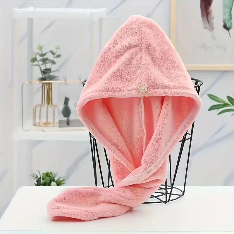 1 thick high-density coral fleece dry hair cap, bathroom dry hair towel, absorbent shower cap, quick drying headscarf