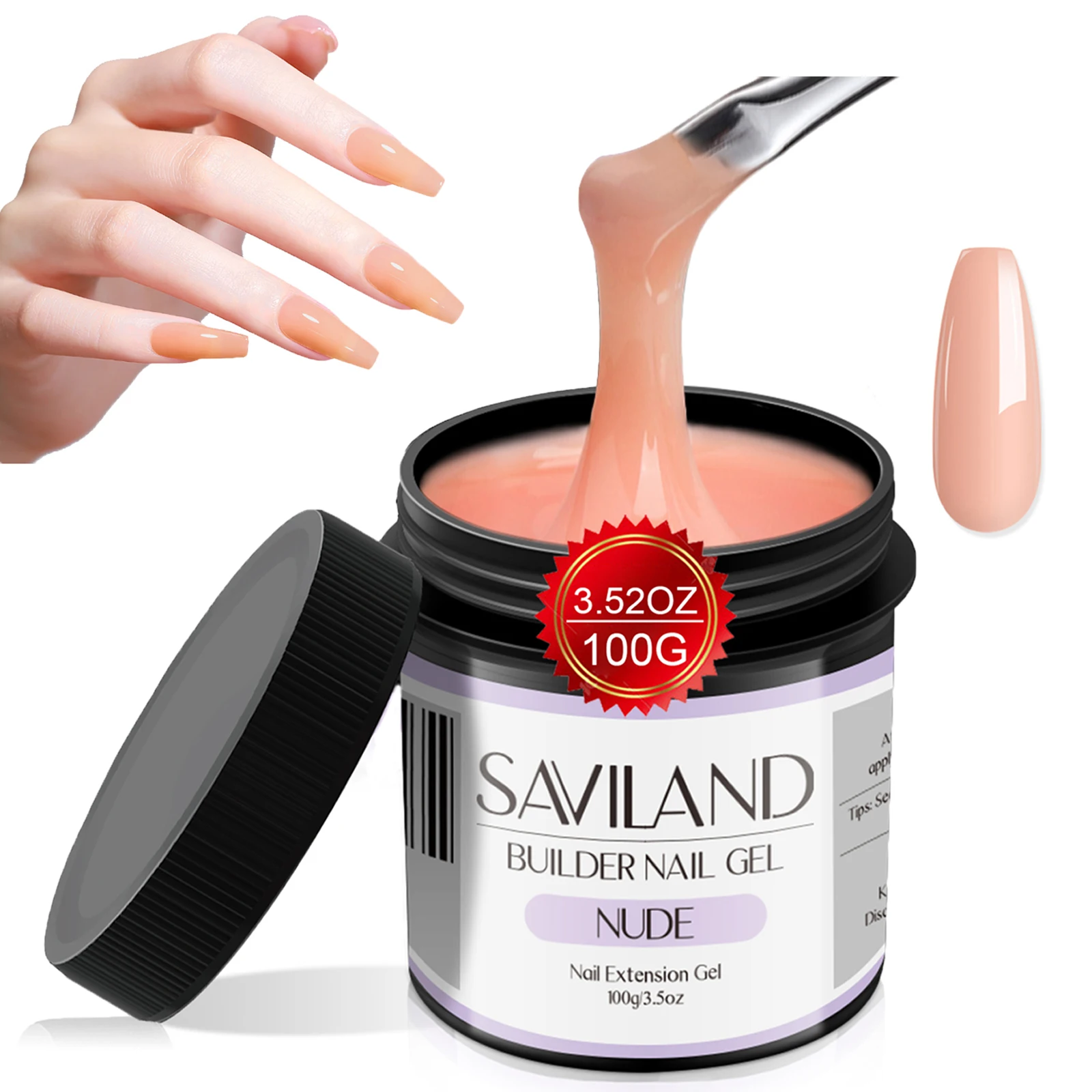 

SAVILAND 100g Nude Hard Builder Nail Gel 3.5oz UV LED for Extension Strengthening Repair Carving DIY Art Home Salon Manicure