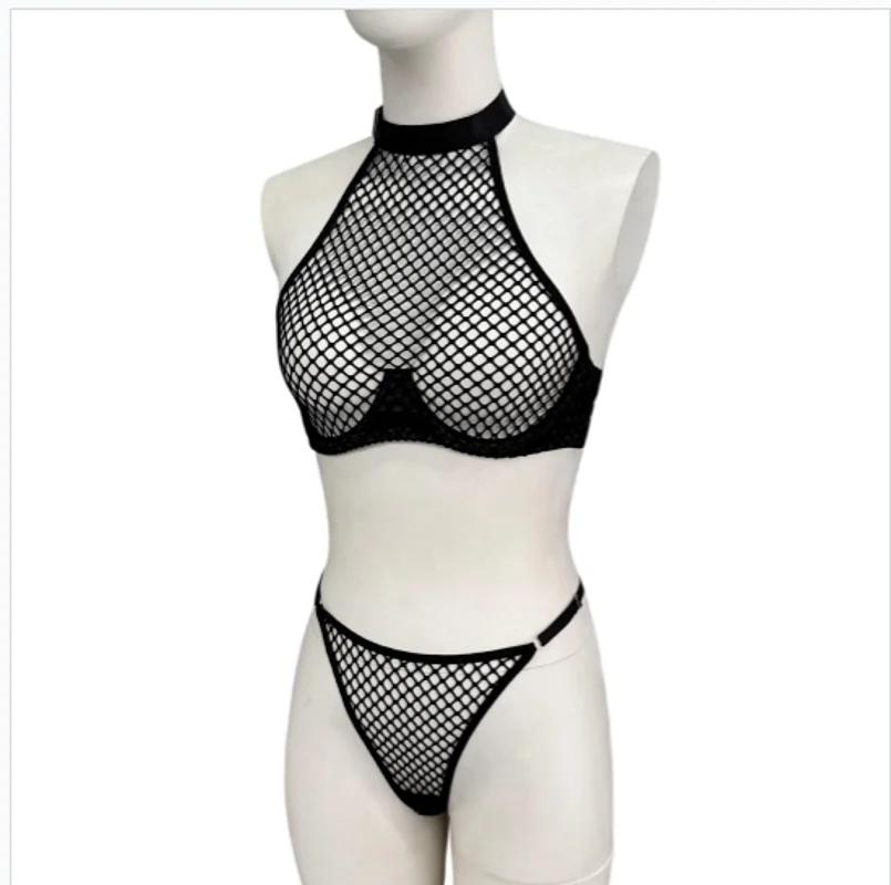 

Женский сексуальный комплект нижнего белья из черной сетки — соблазнительный комплект белья
