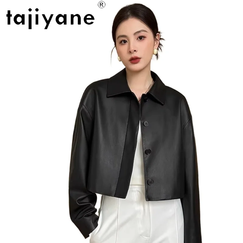 TAJIYANE Giacca in Vera Pelle di Pecora da Donna, Corta, Casual, Nuova Collezione Primavera 2026, Дубленка