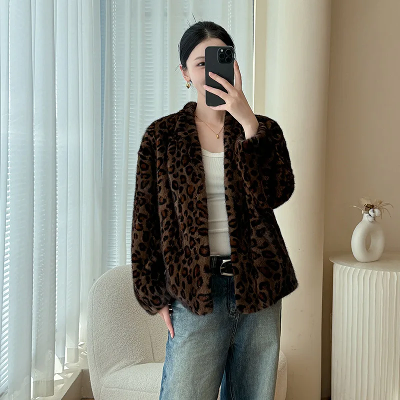 100% Whole Mink Fur Jacket Woman Luxury Leopard Printed Short Real Fur Coat Winter Clothes for Women Furry Jackets 2025 шуба