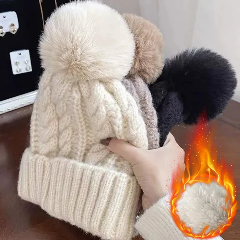 5 Colors Winter Plush Wool Thicken Knitted Hat Warm Coldproof Women's Cap Bonnet Outdoor Skullcap Soft Thickening Beanies Autumn