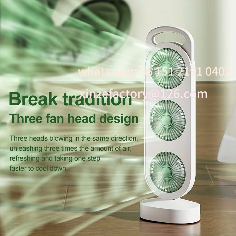 Nuovo ventilatore da tavolo a tre turbine personalizzabile, design a tre turbine, vento forte, silenzioso e confortevole, adatto per campi all'aperto