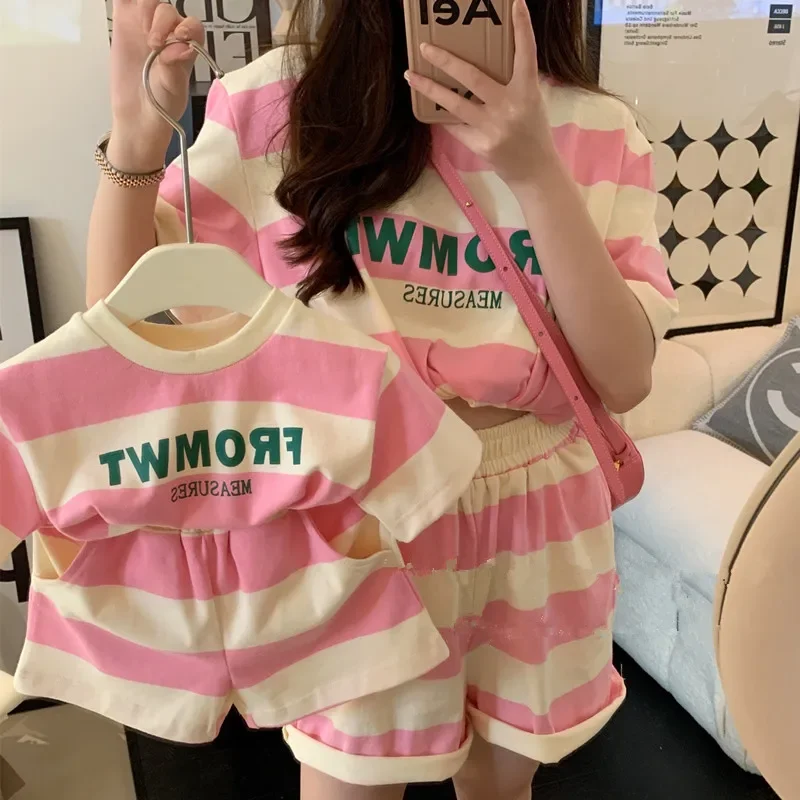 Baby And Mommy Matching Outfits Like Mother Like Daughter Clothes Korean Children\'s Clothing 2022 Summer Women\'s Suit Girls Sets