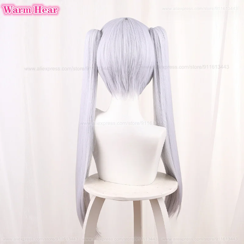 Anime Synthetic Hair Frieren Cosplay Wig 65cm Long Silver White Double Ponytails Wig With Ear Heat Resistant Fibre Wigs +Wig Cap