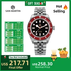 San Martin 40mm BB NH35 Mens Watches Diving Mechanical Wristwatch Jubilee Bracelet Red Bezel Waterproof 20Bar BGW-9 Reloj SN0128