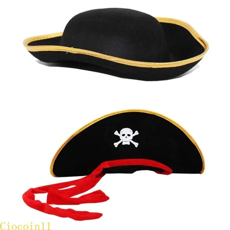 Y1UB Tricorn Hat Costume for Women Men Teenagers for Halloween Party Decorations Black Costume Cosplay Dress-up