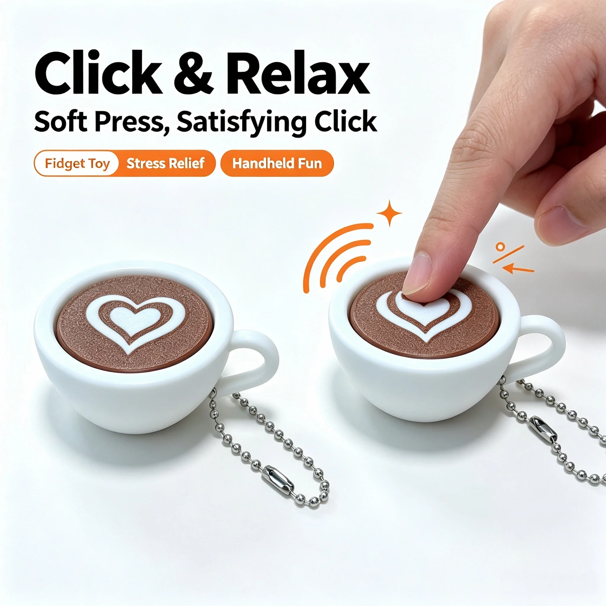 3D Printed Coffee Latte Art Fidget Clicker Keychain Portable Sensory Finger Button Pendant Stress Relief Decompression Toy Gift