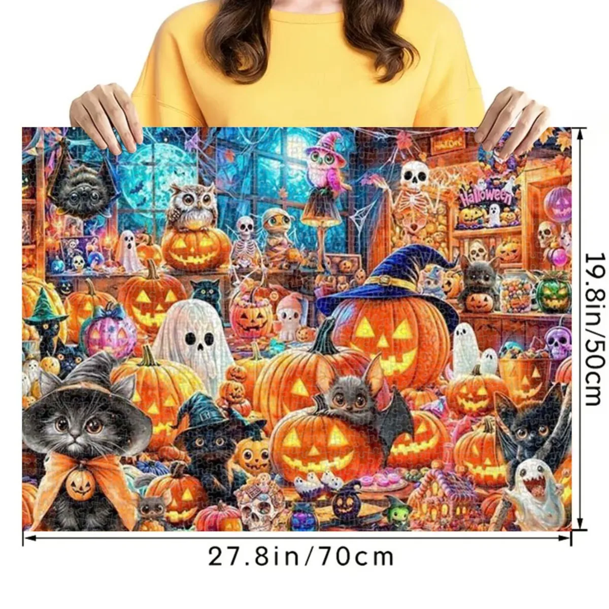Cute Halloween Jigsaw Puzzle 500/1000/1200/2000pcs - Spooky Pumpkins, Black Cats & Ghosts - Adult Challenge Home Decor Gift