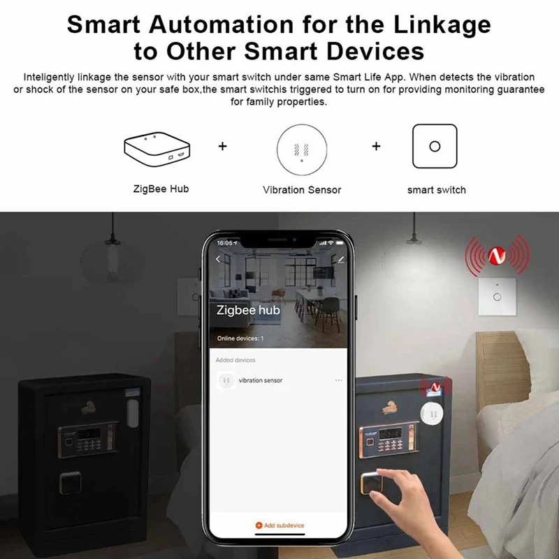 2025 Nuovo Tuya Zigbee Sensore di vibrazione intelligente Monitoraggio in tempo reale Allarme rilevamento porte e finestre Sensore di protezione di sicurezza intelligente