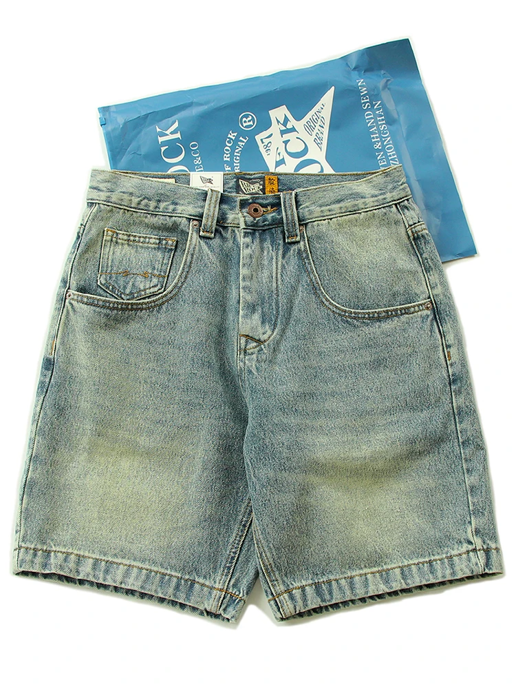 

Американские джинсовые орты в стиле ретро для мужчин, свободные прямые повседневные летние уличные брюки с пятью точками, молодежные модные брюки