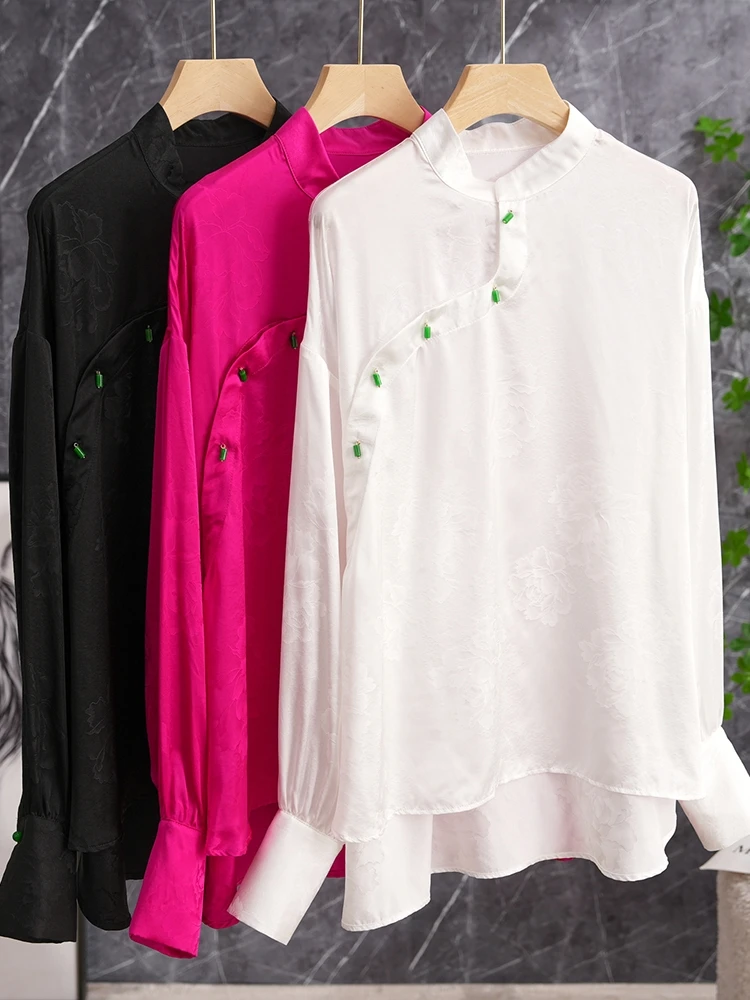 

New Chinese Sle Se Bule Retro Young Sle Slanting Sve Improved Button Silk Embroidery Silk Top...