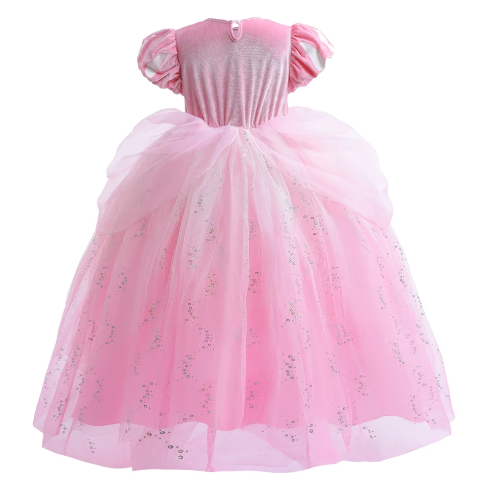 Mermaid Dress Pink Ariel Clothes Girls Luxury Sequin Princess Cosplay Carnival Party Kid Costume Applique Pearl Fluffy Prom Gown