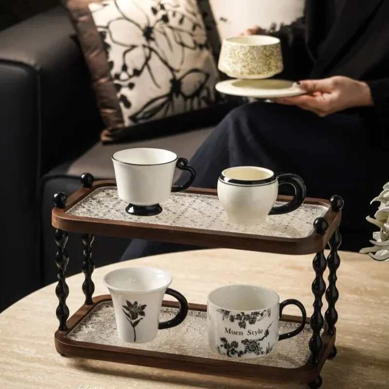 

Mid-Century Wooden Desktop Mug Rack Vintage Cup Display Stand Retro Organizer Shelf for Coffee Table or Kitchen Counter