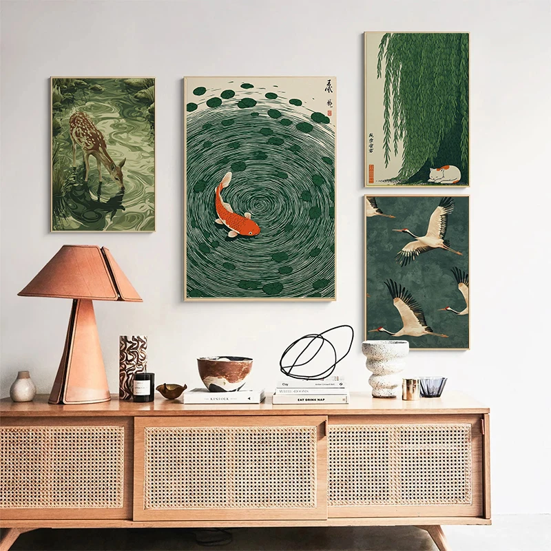 Modern Japanese Traditional Animal Illustration Style Art Poster Canvas Printing Tavern Homestay Hotel Wall Corridor Wall Decor