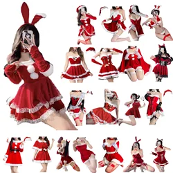 Womens Christmas Santa Dress Plush White Trim Velvet Dresses Headwear Choker Gloves And Belt Suit New Year Cosplay Costumes