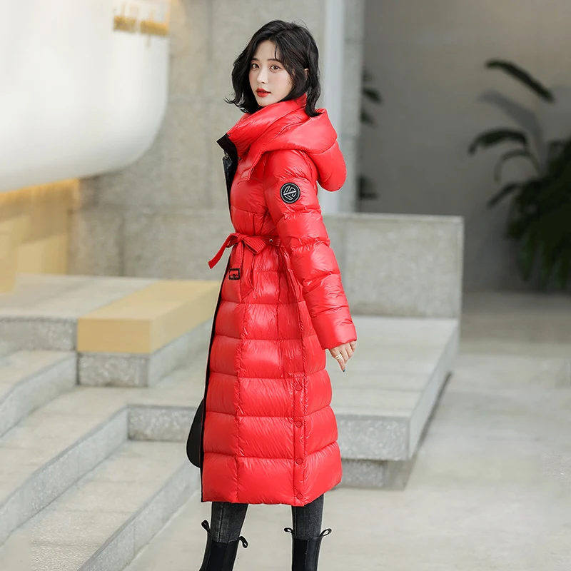 Shascullfites Melody Down Jacket Women 2024 New X-long Hooded Fashion Slim Fit Waistband Very Warm Woman Winter Coats