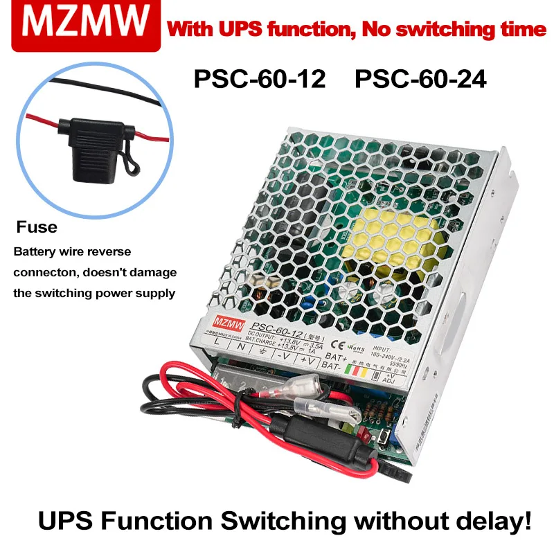 MZMW 60W UPS Charger Switching Power Supply 12V 24V AC DC 13.8V 3.5A 27.6V 1.5A Uninterruptible Power SMPS PSC-60-12 PSC-60-24