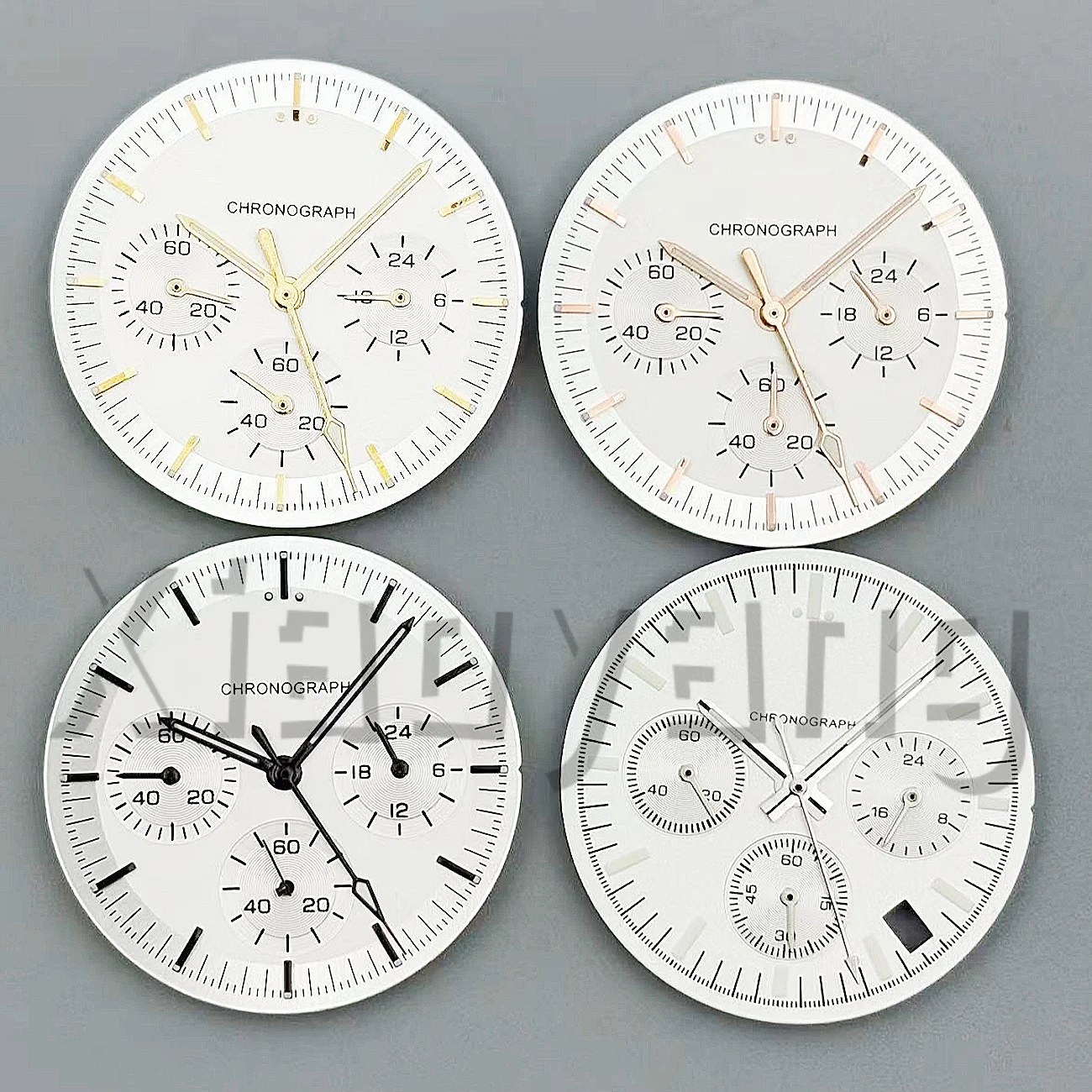 31.5mm Luminous White Moon Watch Dial Gold ROSE Gold Marks 6 Hands Sets Watch Replacement Parts For VK63 Chronograph Movement