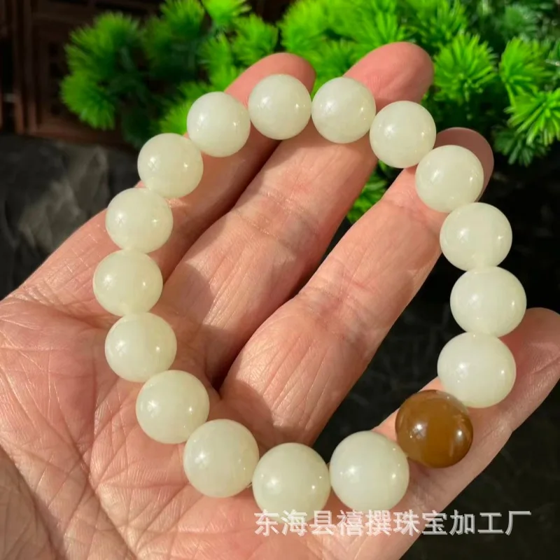 Hotan Women'S Single-Loop Natural Sugar White Jade Bodhi Buddha Bead Bracelet