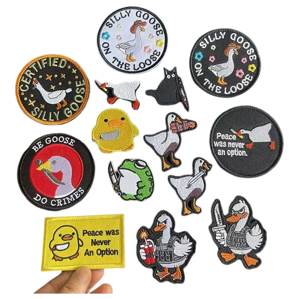 Tier mit Messer-Stoff-Applikation, Stickerei, Klettverschluss, Friedensgans, wütender Frosch, Katze, Ente, taktische Abzeichen, Kleidungsaufkleber