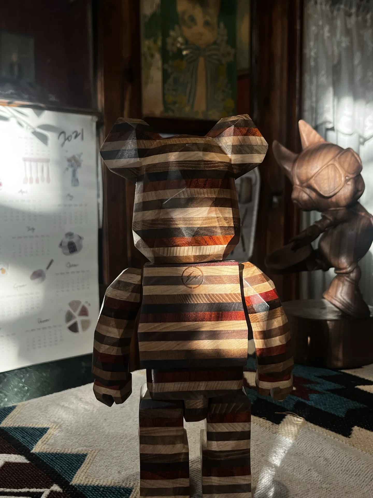 Bearbrick 400% Karimoku Horizon Horizon en forme de diamant 6 types d'épissure de bois 28 cm hauteur 11 pouces Collection figurines cadeaux D