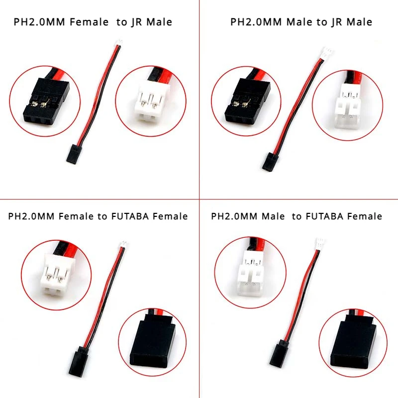 1/5/10Pcs/lot PH2.0 Male/Female to JR/FUTABA Connector Charging Adapter Cable Converter Lead for RC Hobby Battery FPV RC Models