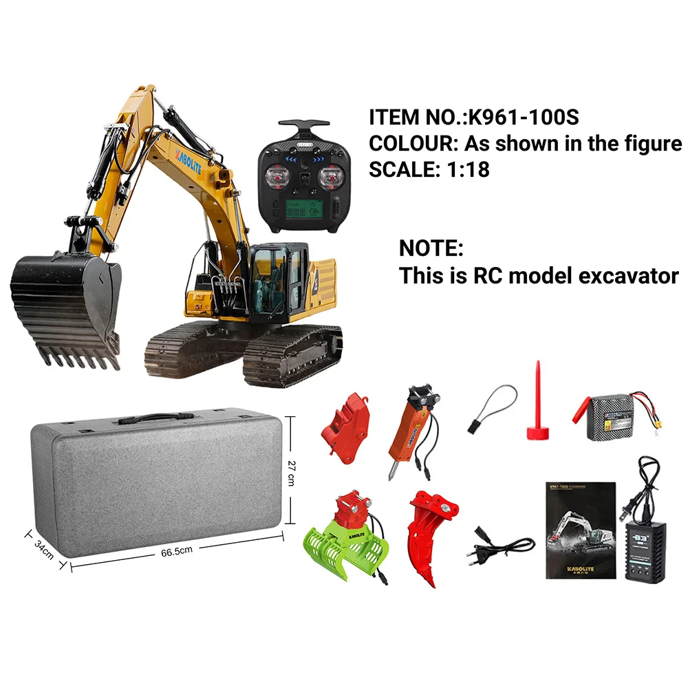 1/18 KABOLITE K961-100S RC Alloy Hydraulic Excavator Model With Lighting System 336GC High-end Alloy Engineering Excavator Model