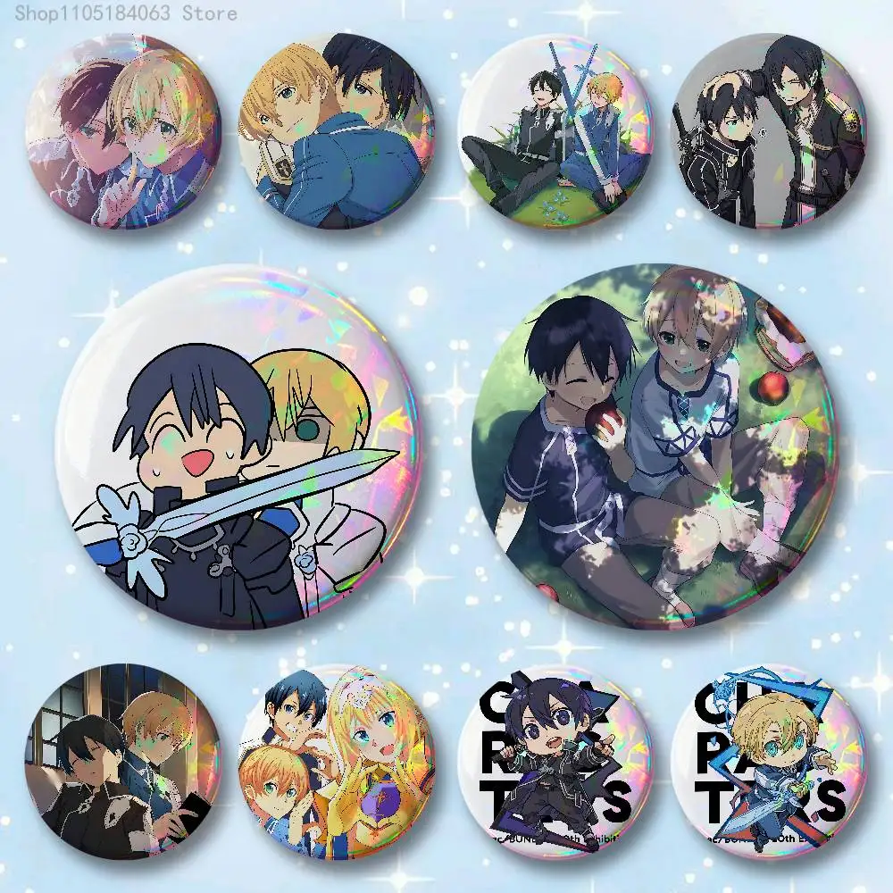 

Kirito Eugeo Enamel Pin Tinplate Round Brooch Cosplay Nijigen Otaku Culture Badges 58mm 44mm 32mm 75mm 25mm