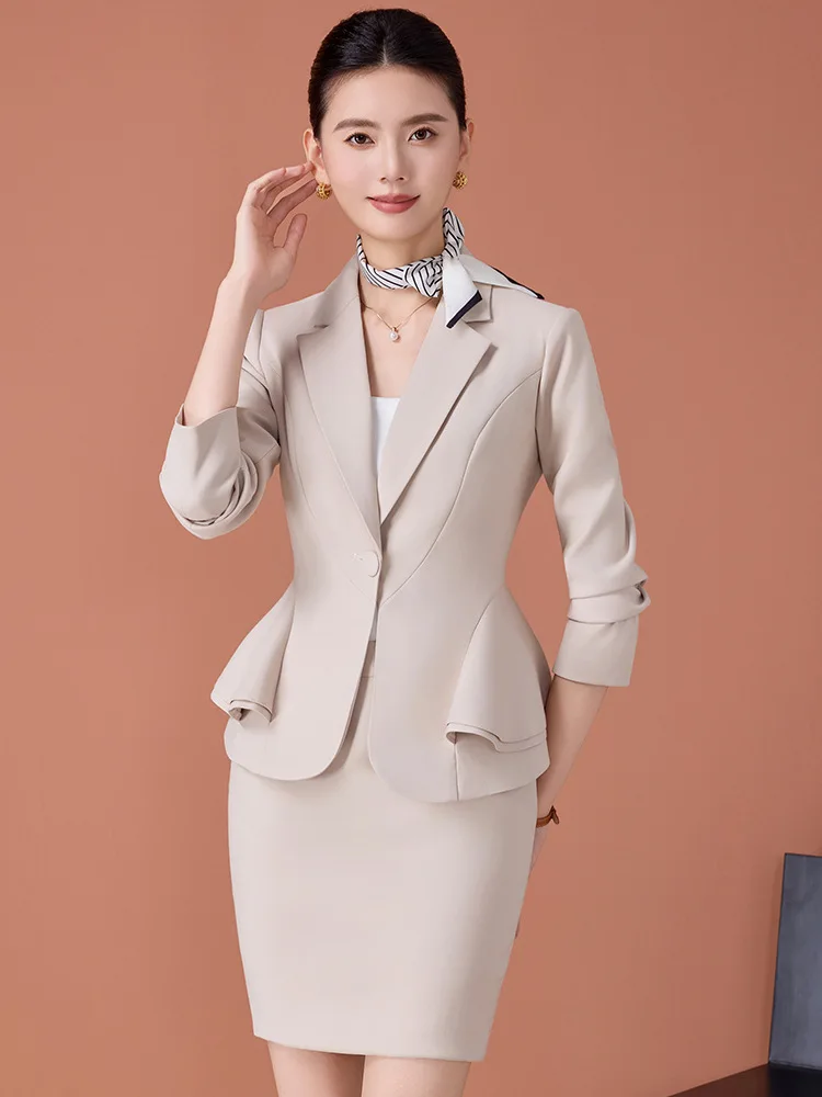 Apricot Suit Set for Women Spring and Autumn New Beauty Salon Medical Beauty Front Desk Professional Wear Beauty Consultant Work