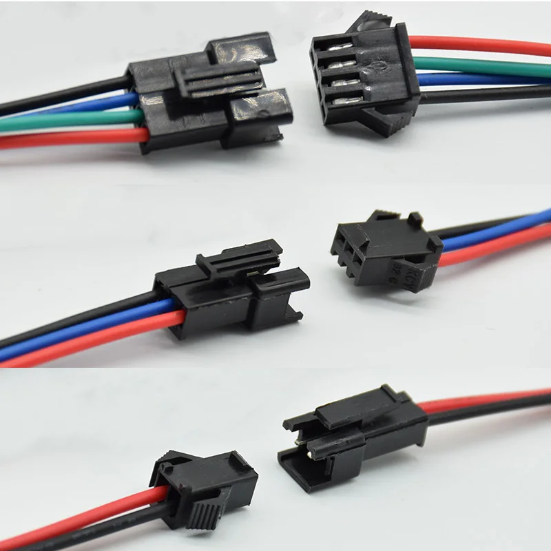 5pairs/10pcs 2pin 3pin 4pin  JST LED  Connectors 20cm Long Male and Female Connector for 3528 5050 WS2811 WS2812 LED Strip Tape
