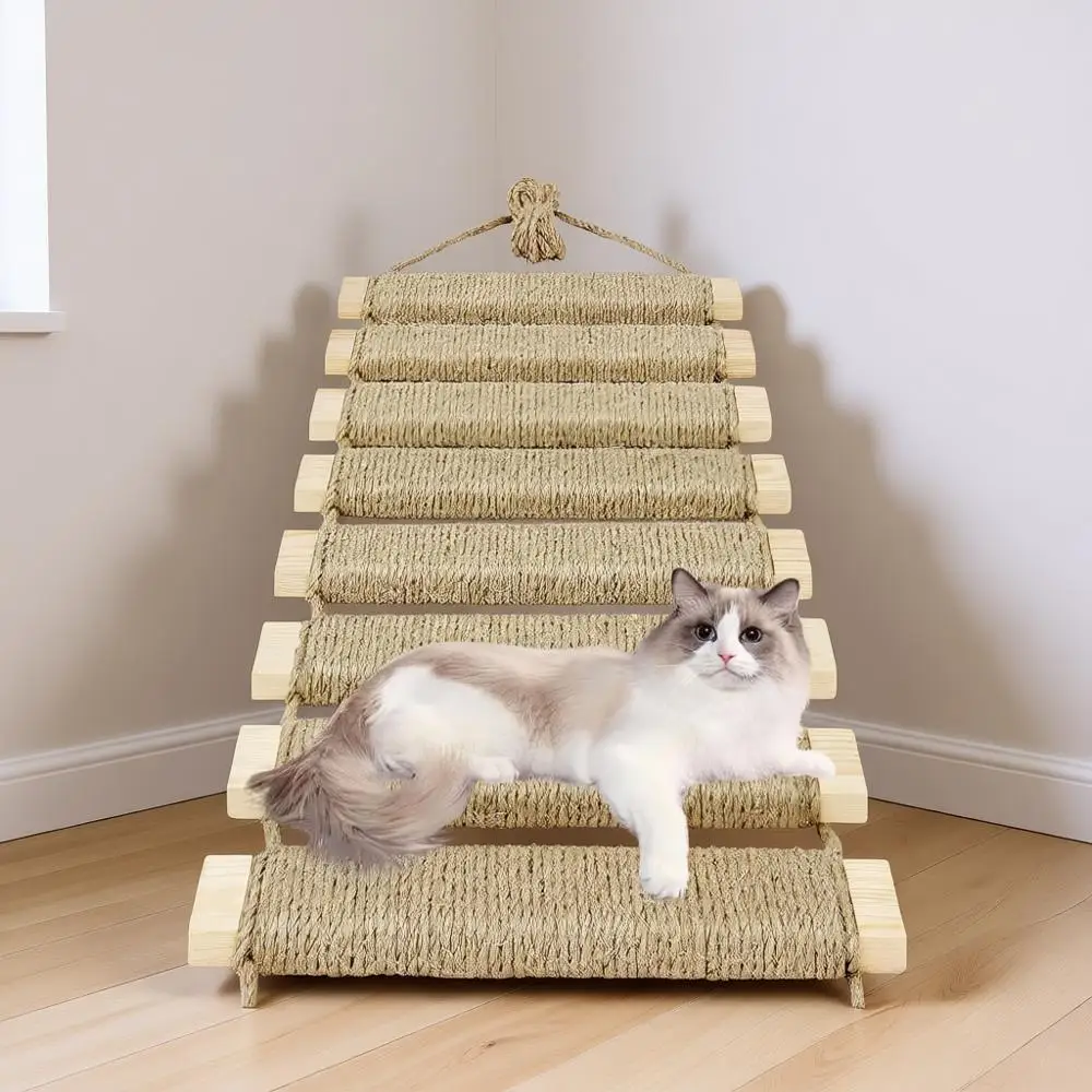 

Лестница-мост для кошек 20 дюймов, уличная, с веревкой, многоуровневая, для лазания и когтеточка, для кошек (для дома и улицы), цвет под дерево