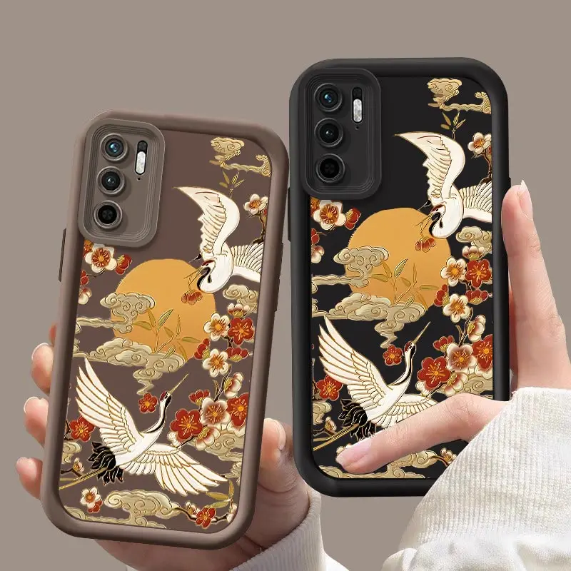 Note10 Plum Crane Phone Case For Redmi Note 11 11S 10S 10T 10Pro 9 T 9S 9Pro 9Pro 8 8Pro 7 7Pro 7S Shockproof Soft Cover