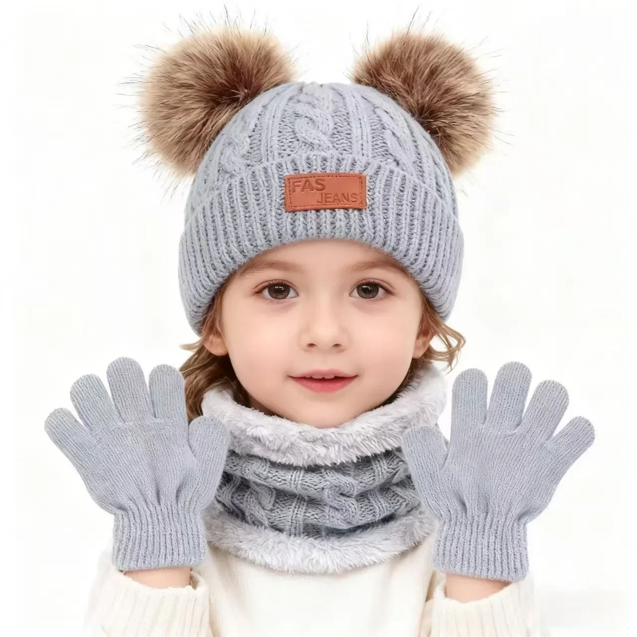 

MILANCEL Winter Baby Hat Set 6M-4T Solid Color Girls Fleece Padded Hat +Scarf + Glove Simple Children Versatile Accessories 3PCS
