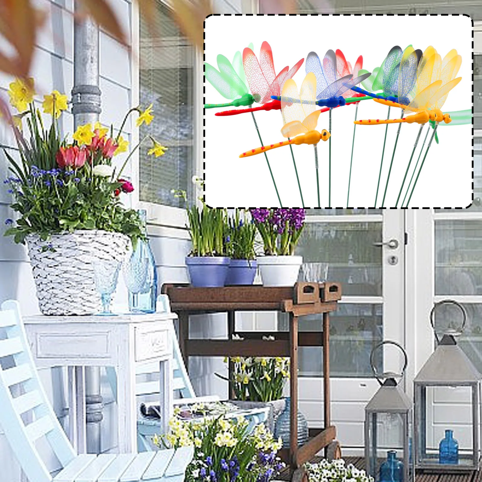 10PCS Dragonfly Stakes Outdoor Yard Flower Pot Bed Garden Decor Yard Art 3D Simulation Colorful Dragonfly Stakes Decorative Clip